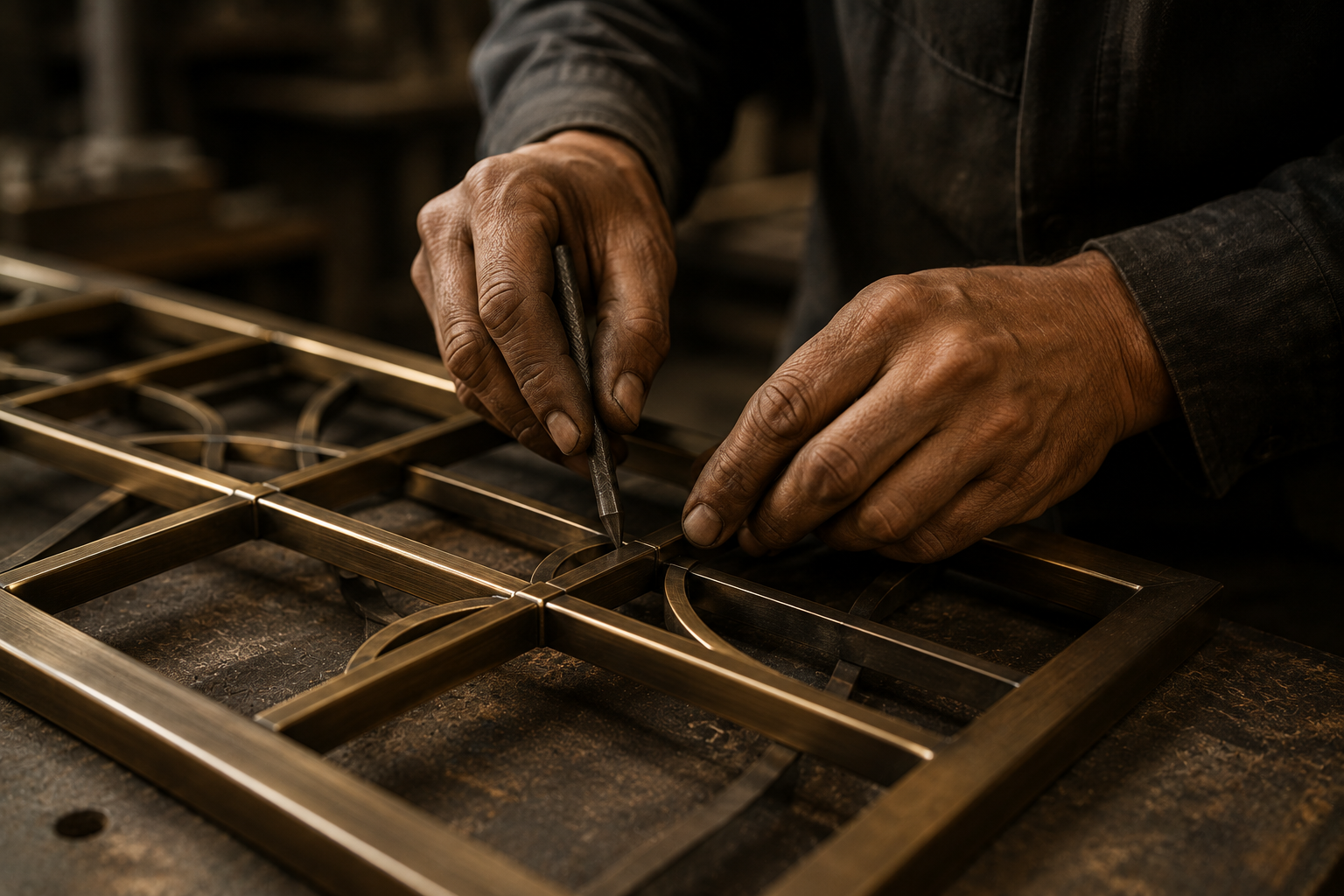 Skilled artisans shaping metal by hand